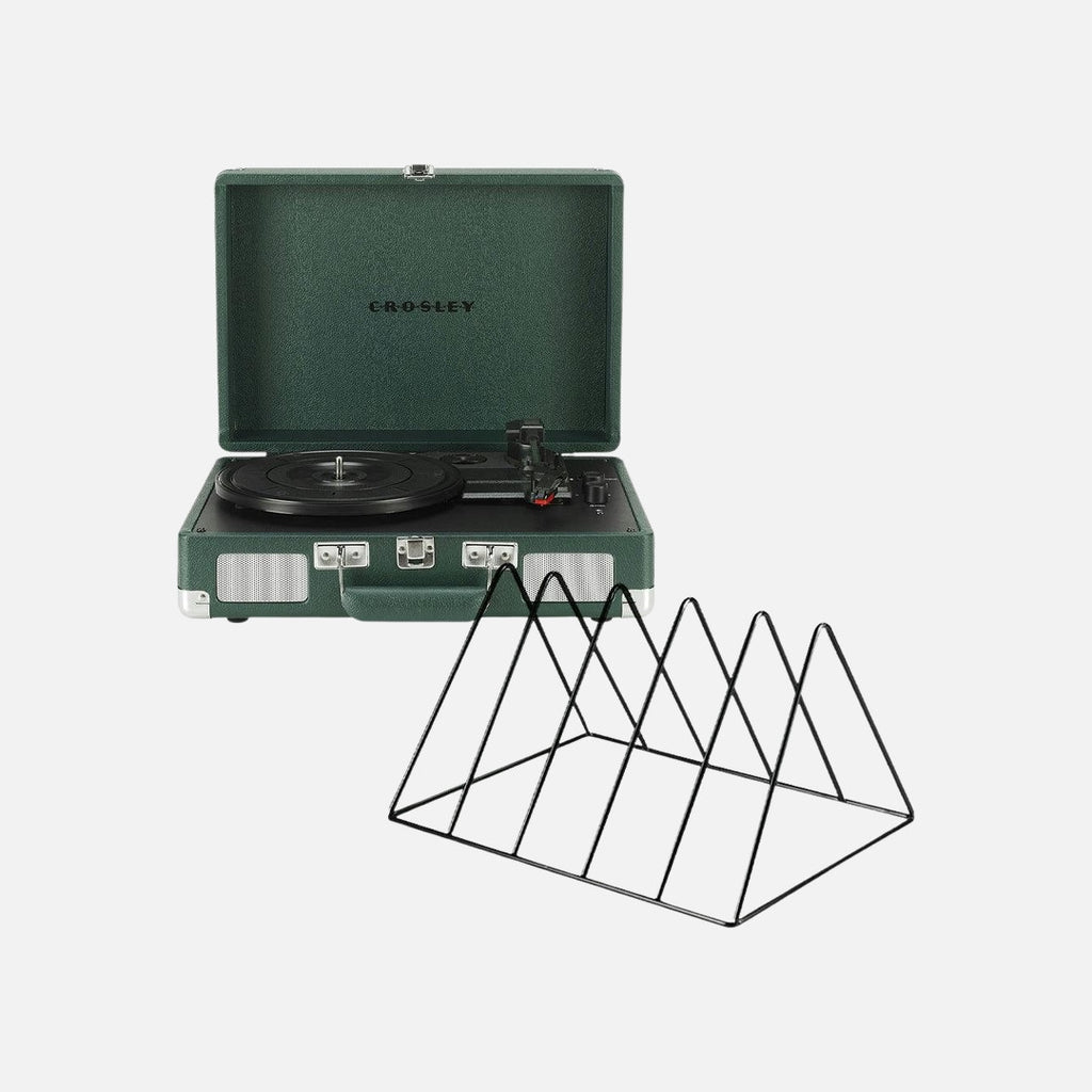 Crosley Cruiser Bluetooth Portable Turntable - Emerald Green + Gadhouse Vinyl Rack Bundle - Black