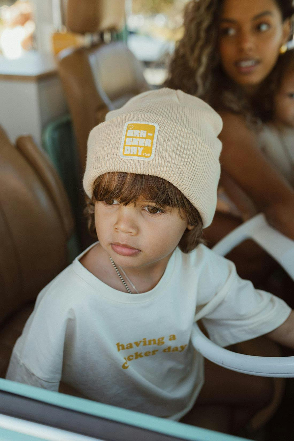 Kids Stacked Beanie - Sand