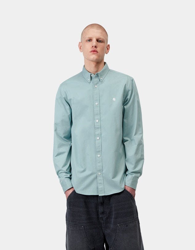 Carhartt WIP Long Sleeve Madison Shirt in Tourmaline / White