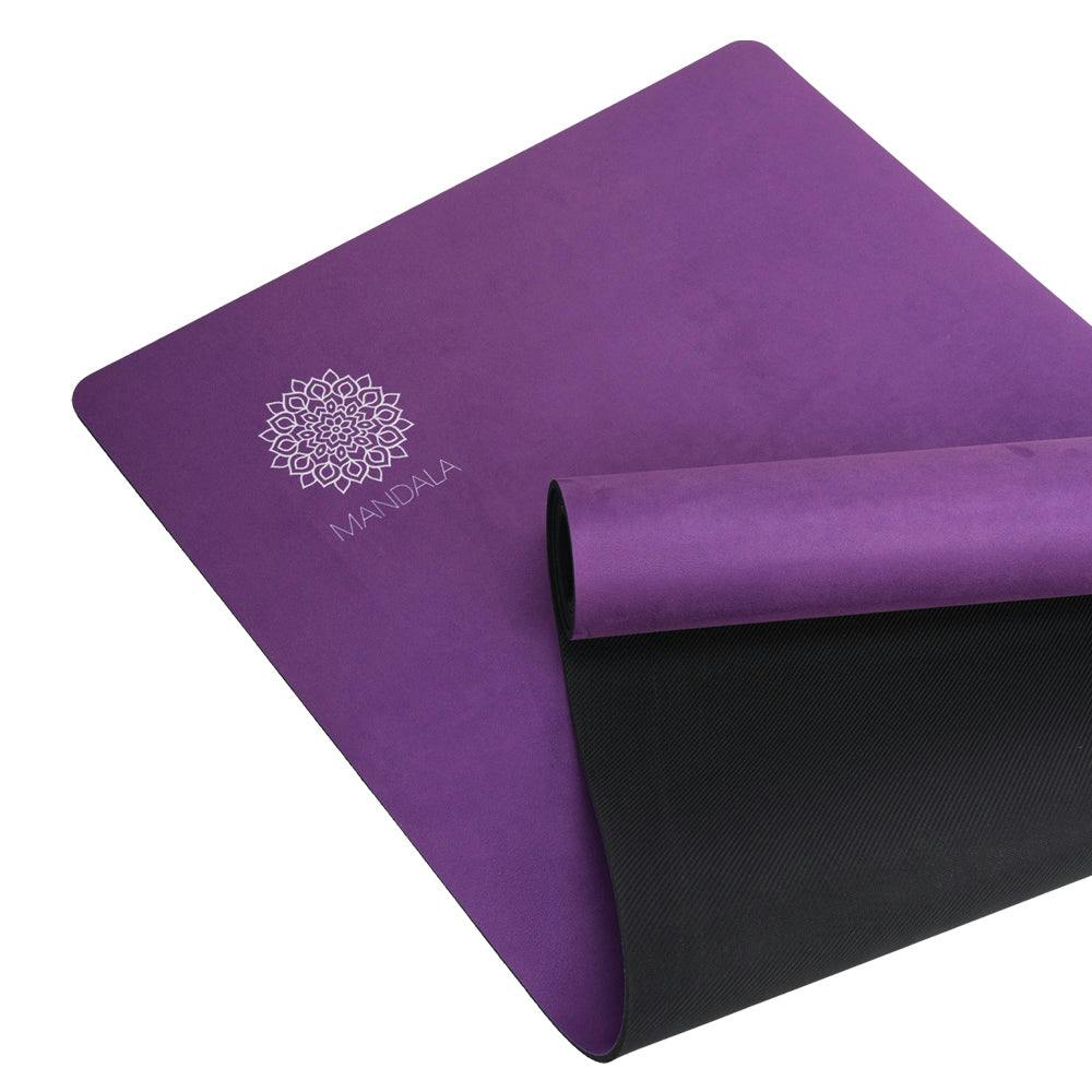 Mandala Yoga Mat Premium Bundle, Includes Yoga Mat 188cm H x 61cm W, Yoga Strap & Steel Hydration Bottle - Purple