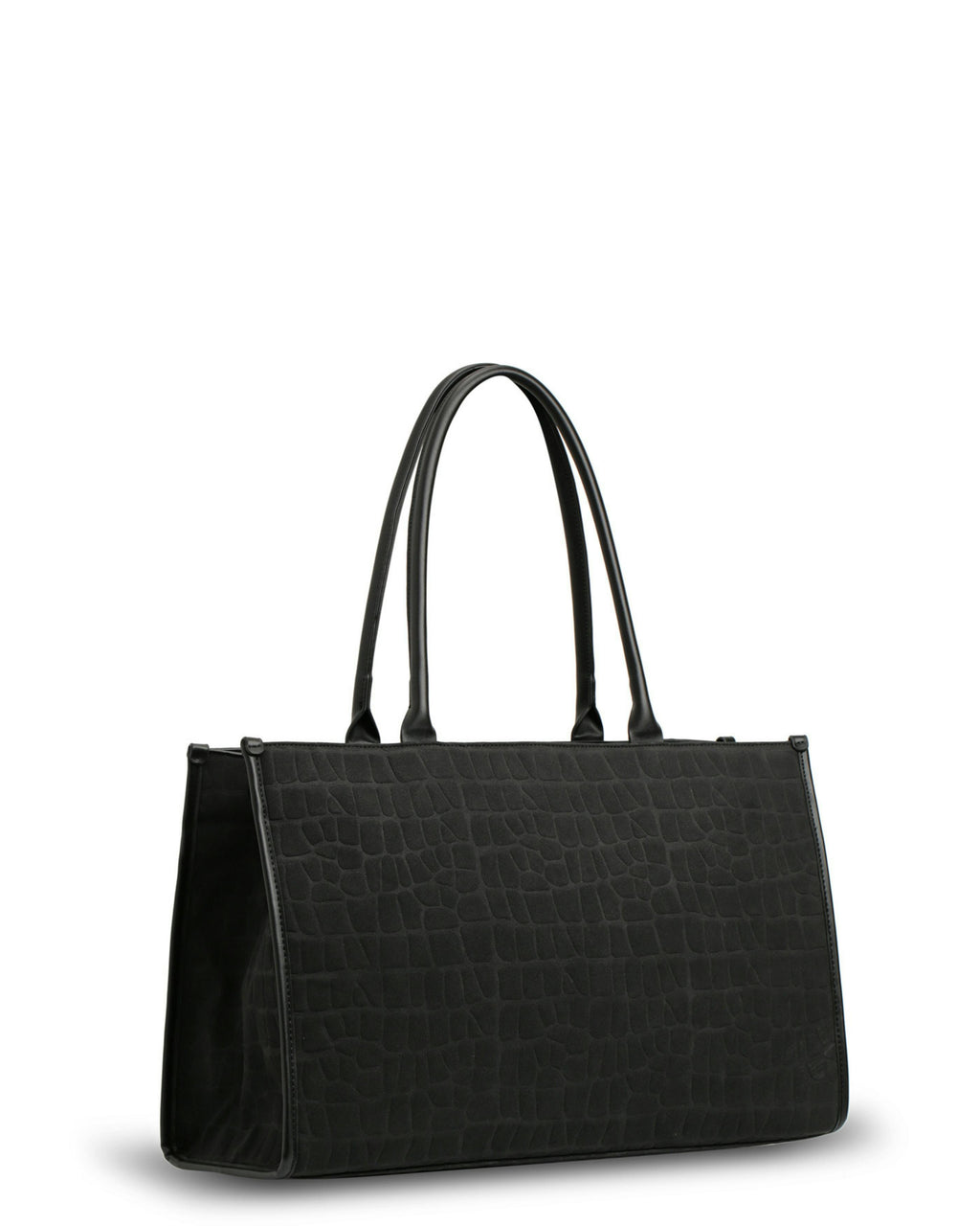 Prene | Compact: The Era Bag (BLACK SUEDE) Croc Embossed Tote Bag
