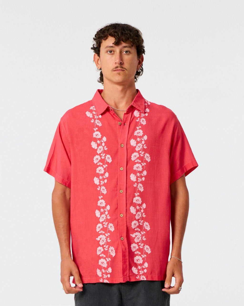 Peace Floral Linen Shirt - Washed Red