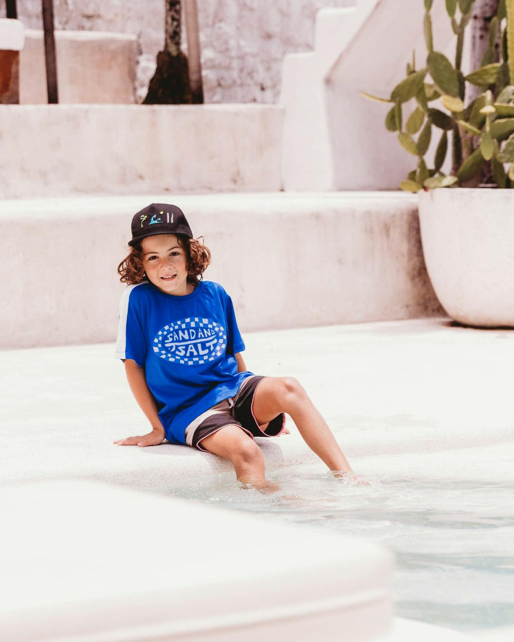 Sand + Salt Kids Blue Checker Tee