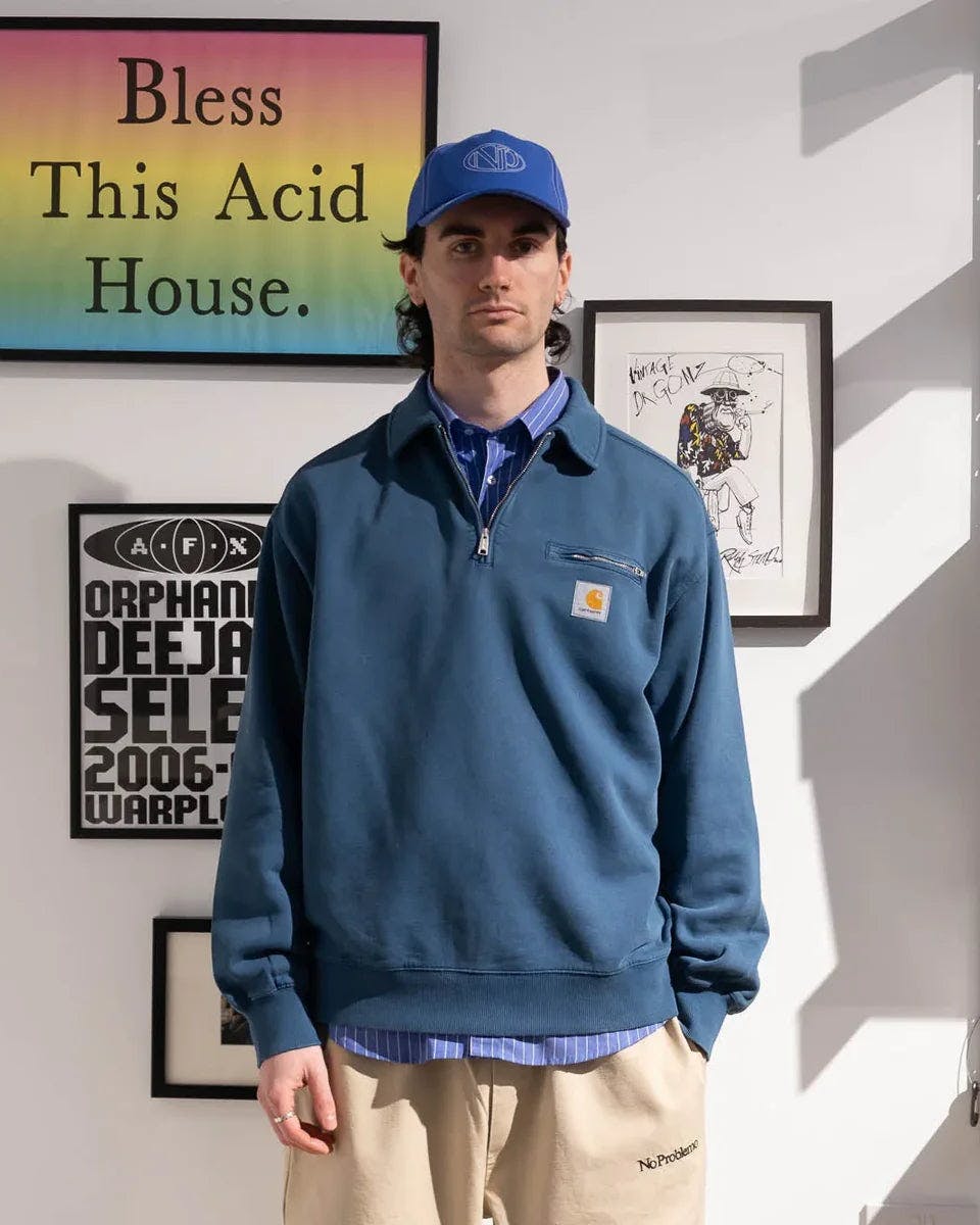 Carhartt WIP Half Zip Detroit Sweat in Blue River Stone Wash
