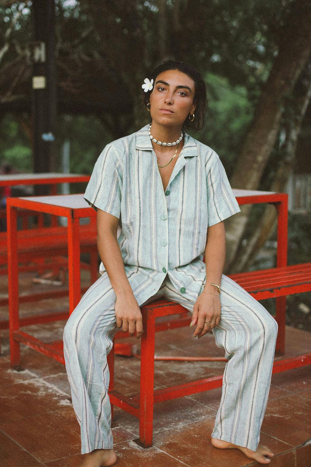 Lace Up Pant in Holiday Stripe