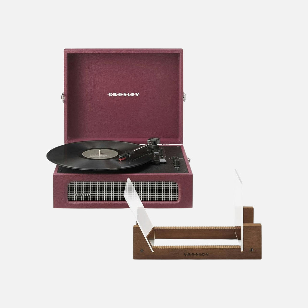 Crosley Voyager Bluetooth Portable Turntable + Bundled Crosley Record Storage Display Stand - Burgundy