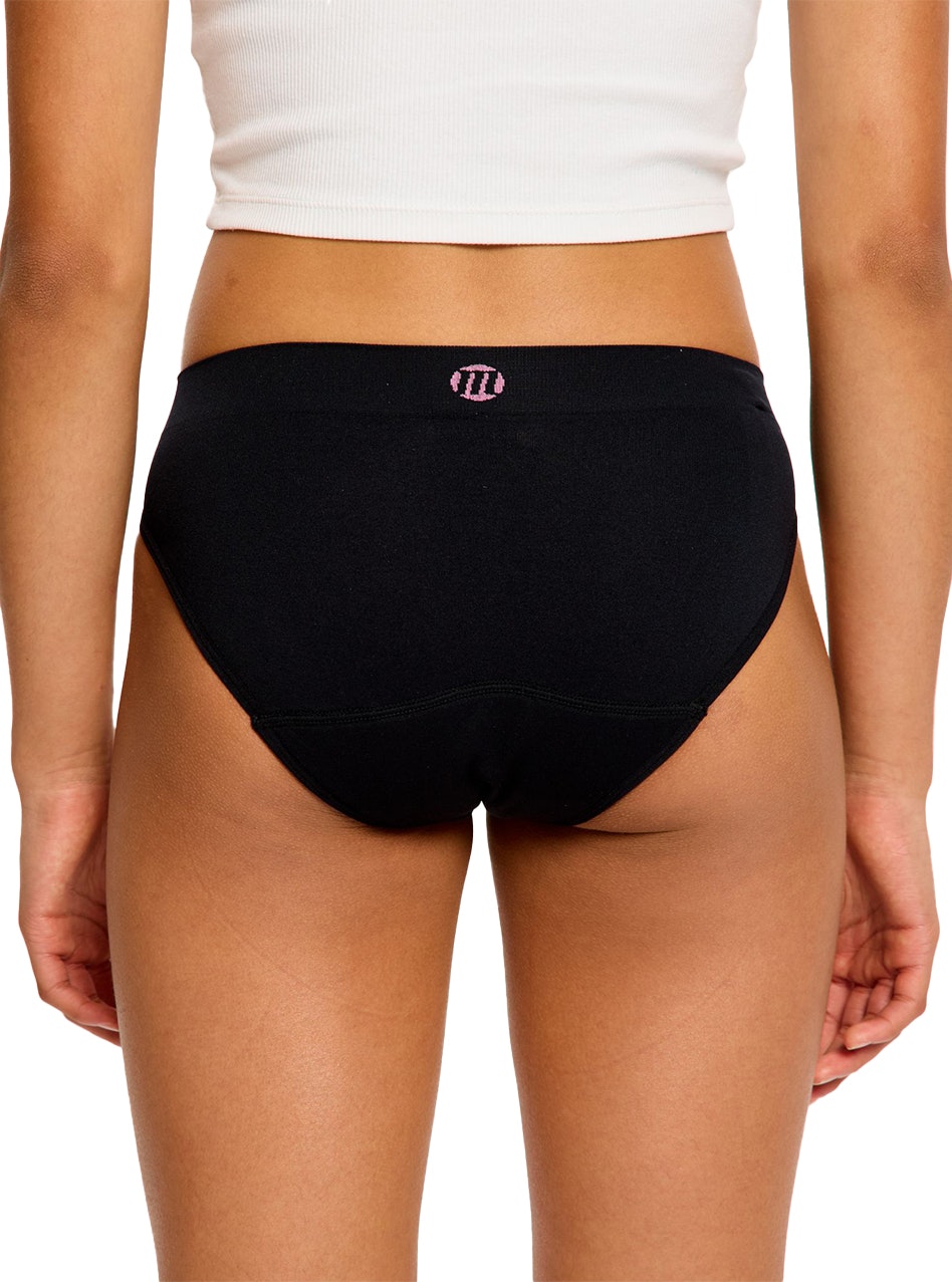 Teen Soft Stretch Seamless Hipster Period Underwear Bikini Moderate Absorbency 3 Pack Black