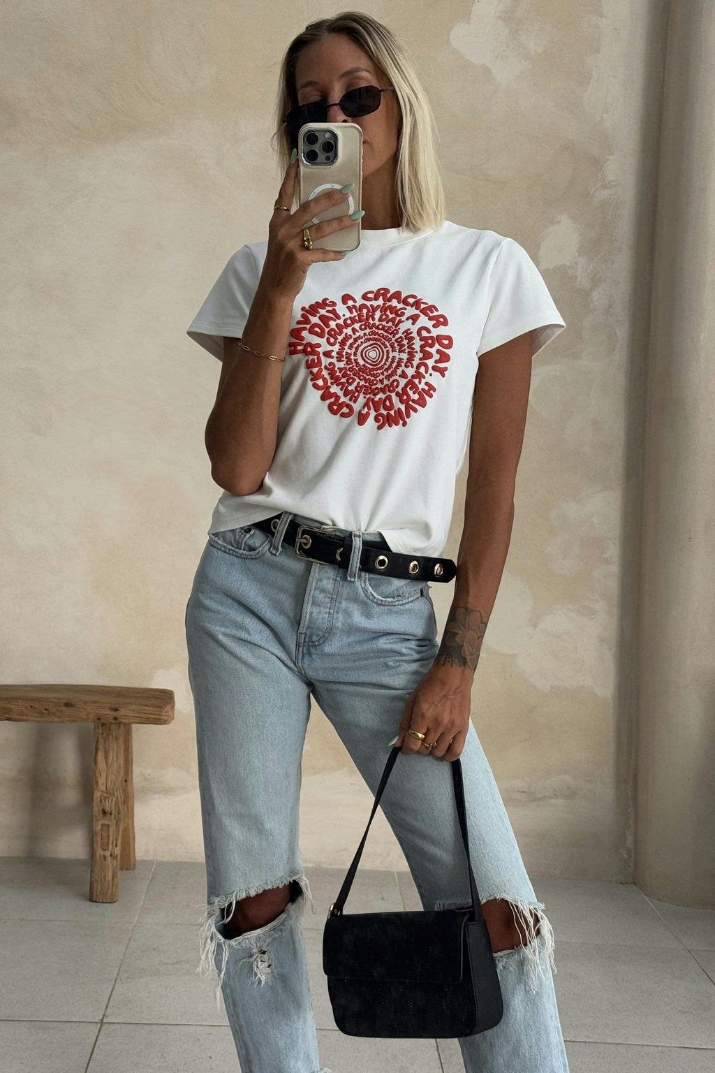 Spiral Baby Tee Shirt - White/Red