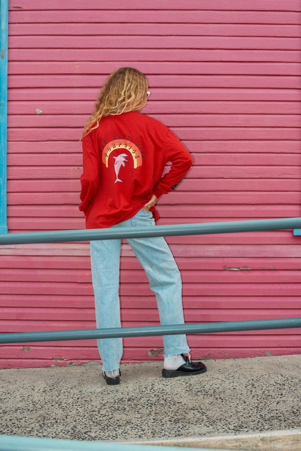 Artist Oversized Longsleeve Tee ‘Live Life With Porpoise’ By Bri O’Connell