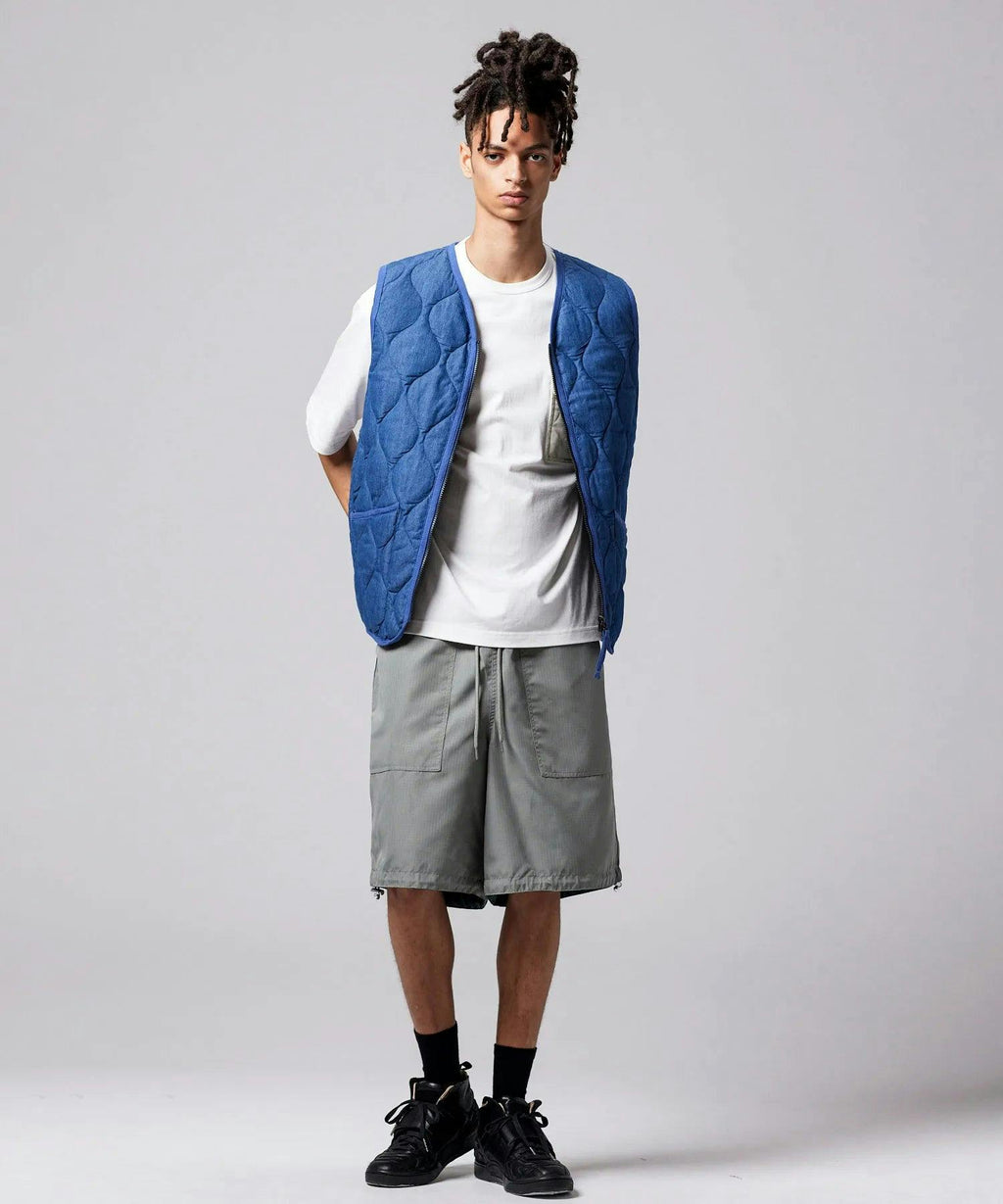 TAION Military Zip V-Neck Down Vest in Indigo Denim