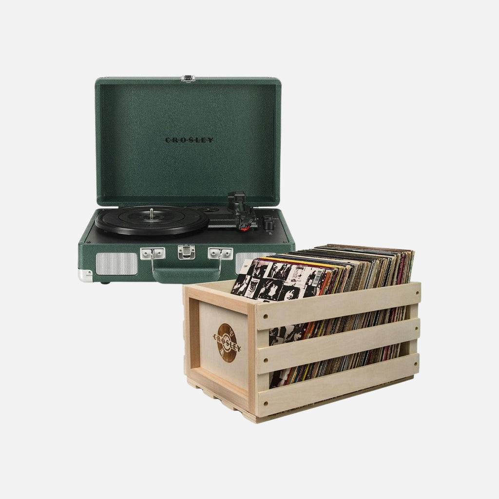 Crosley Cruiser Bluetooth Portable Turntable - Emerald Green + Bundled Crosley Record Storage Crate