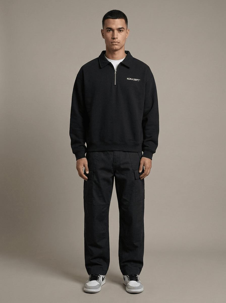 Core Quarter Zip Polo Sweater - Black