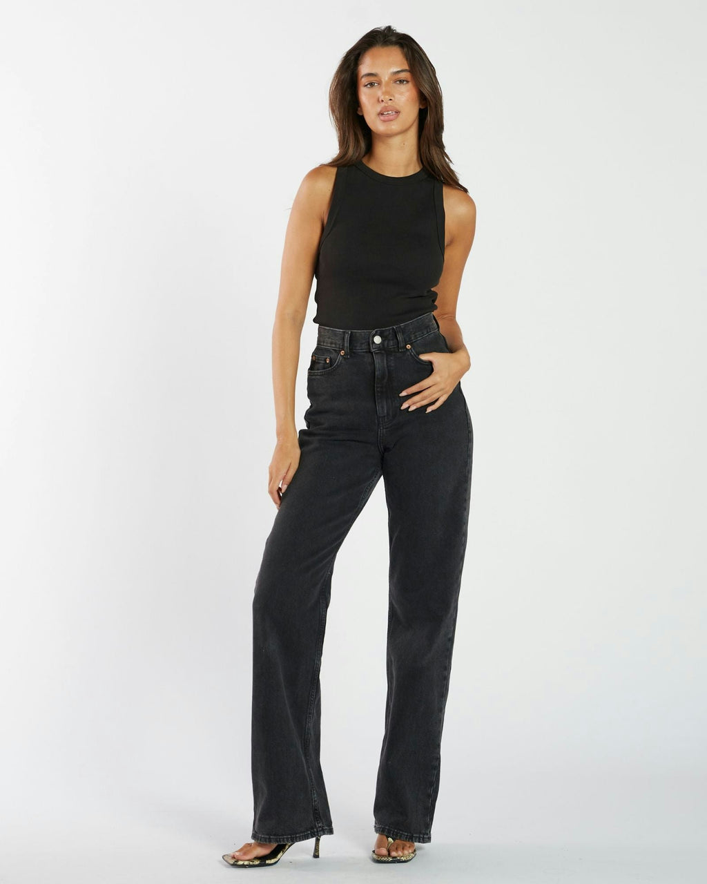 Echo High Straight Jeans - Tar Retro Black