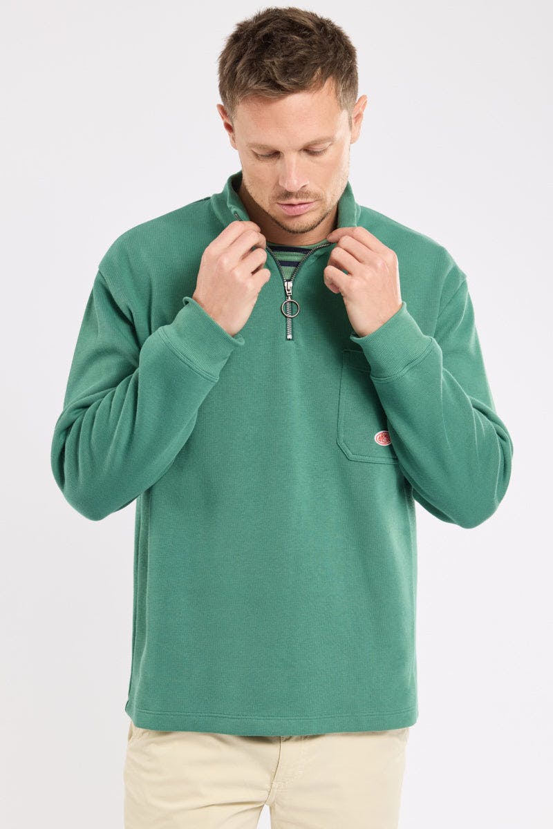 Armor Lux Heritage Cotton Quarter Zip in Dark Ivy Green