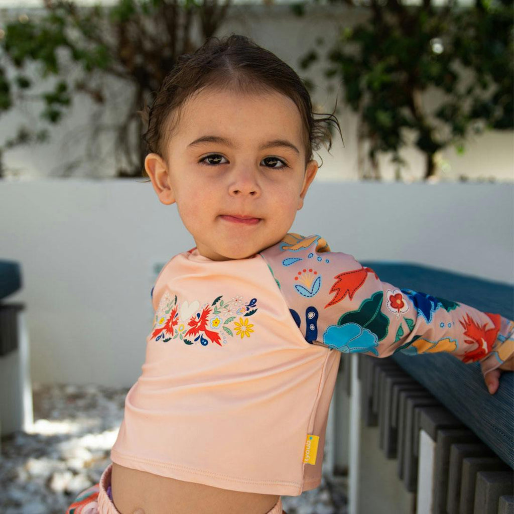 Tyoub Kids Long Sleeved Cropped Rash Vest Phoenix Print | Vanilla