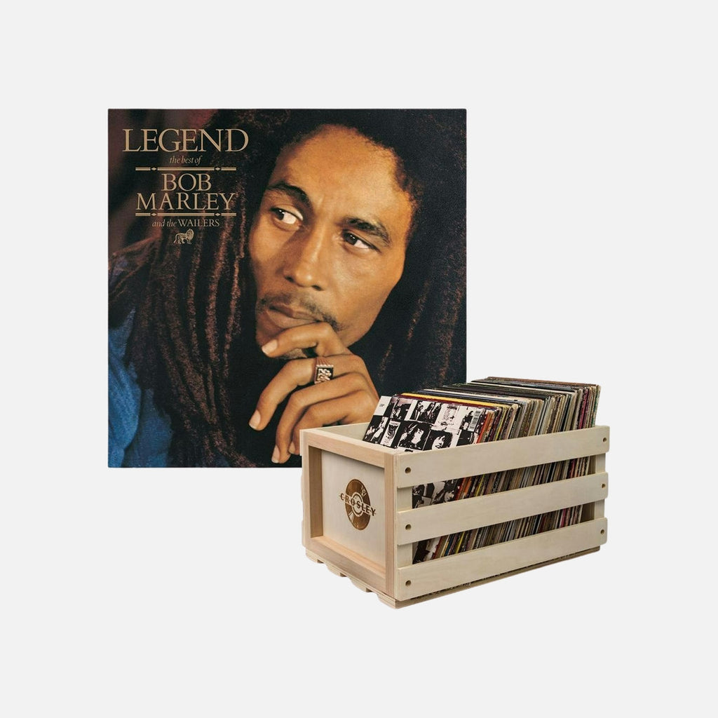 Crosley Record Storage Crate & Bob Marley  - Legend - Vinyl Album Bundle