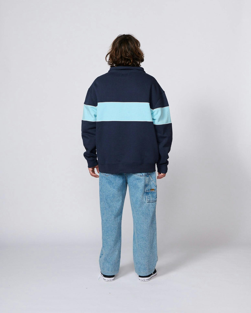 Buzzed Panel 1/4 Zip Crew - Blue