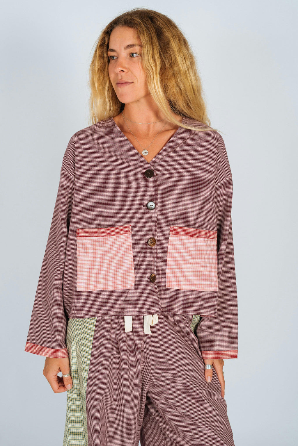 Patchwork Over Shirt in Houndstooth Combo