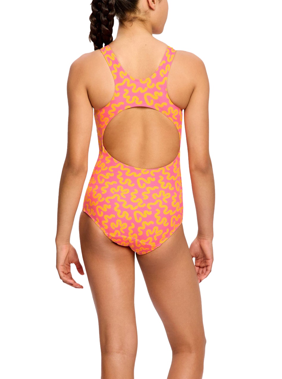 Teen Period Swimwear Racerback One Piece Light Absorbency Wavy Pink