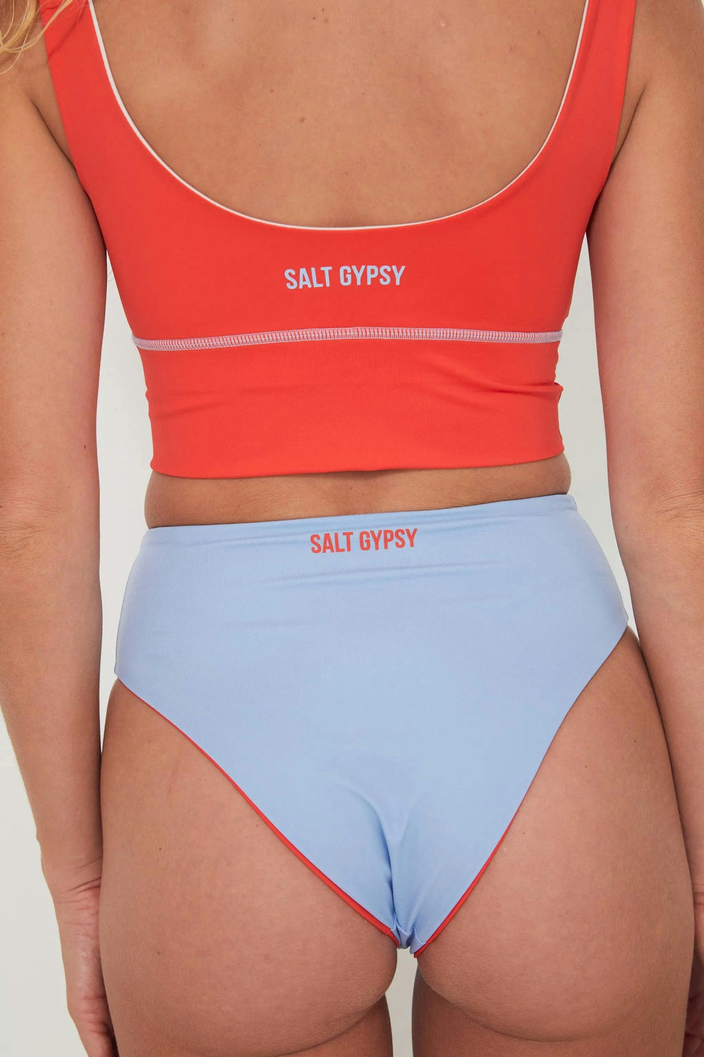 Punchy Surf Bikini Top - Chilli Red + Baby Blue