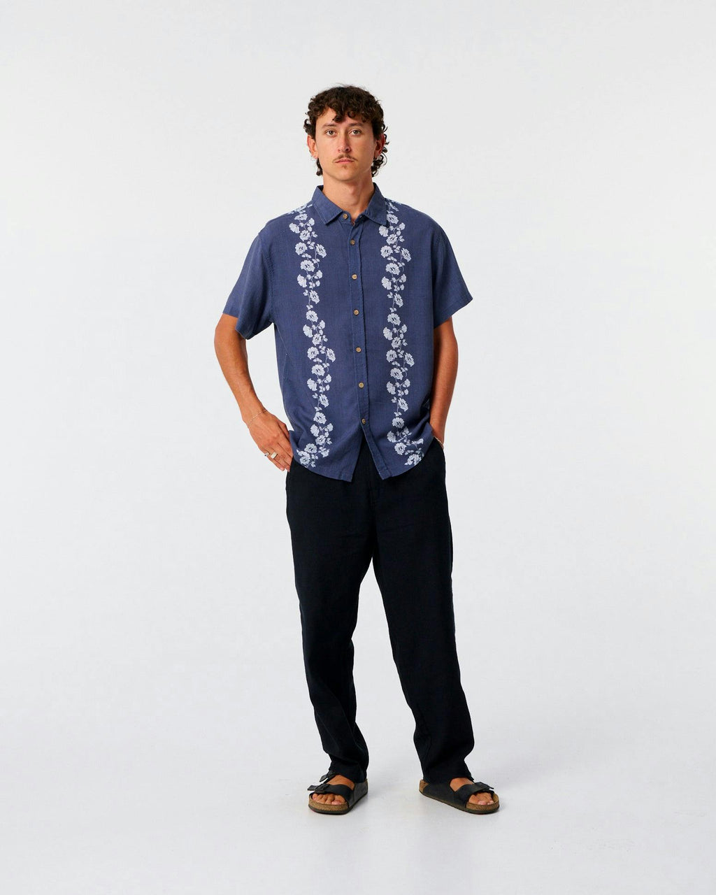 Peace Floral Shirt - Worker Blue