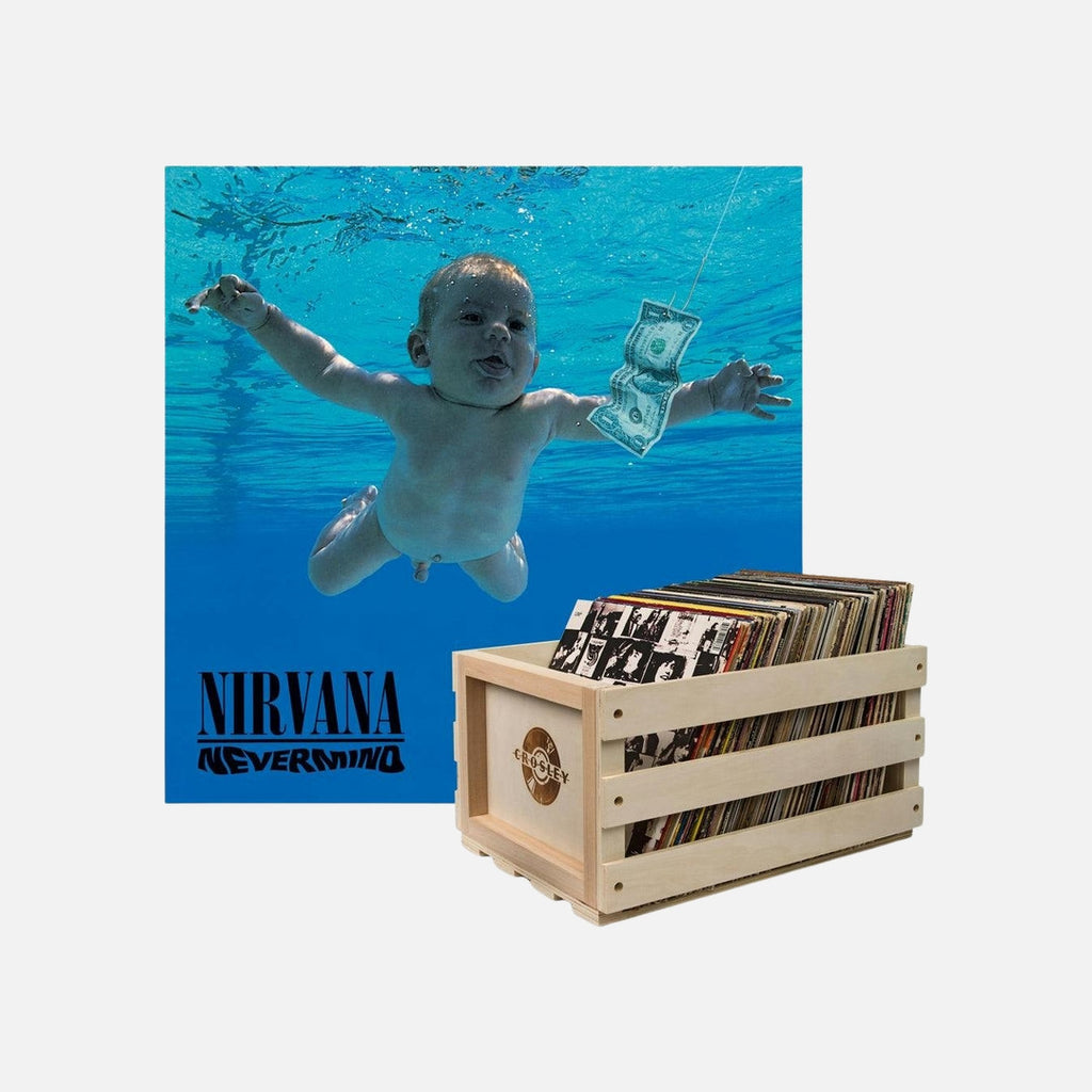 Crosley Record Storage Crate & Nirvana Nevermind - Vinyl Album Bundle