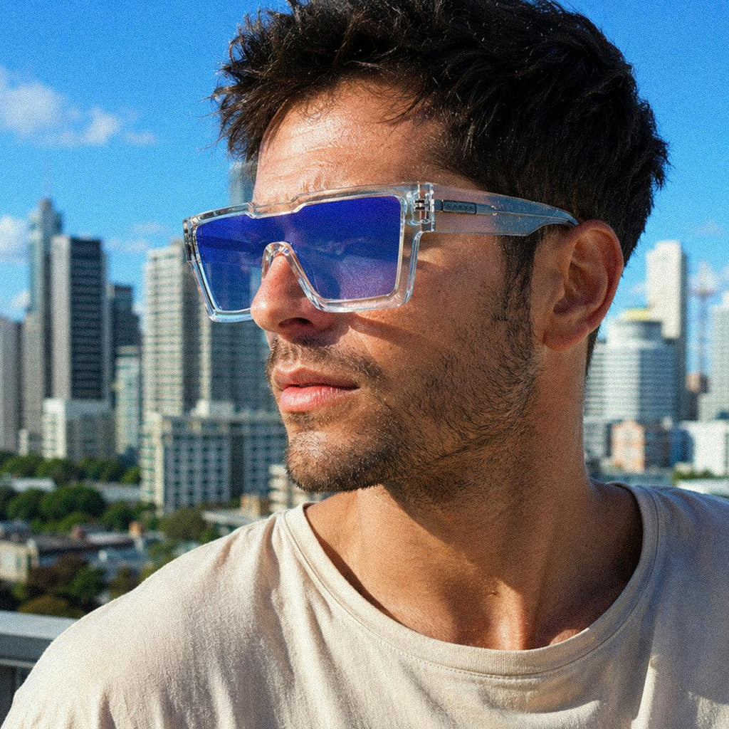 The Vegas - Crystal Clear Frame Clear with Brown Gradient Lens with Blue Iridium