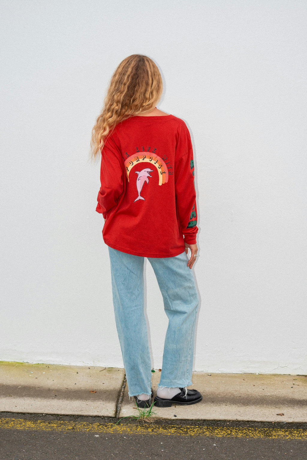 Artist Oversized Longsleeve Tee ‘Live Life With Porpoise’ By Bri O’Connell