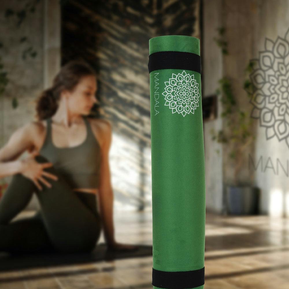 Mandala Yoga Mat Premium Bundle, Includes Yoga Mat 188cm H x 61cm W, Yoga Strap & Steel Hydration Bottle - Jade Green
