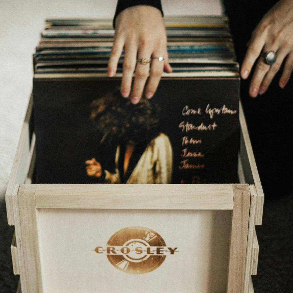 Crosley Voyager Bluetooth Portable Turntable + Bundled Record Storage Crate - Tan