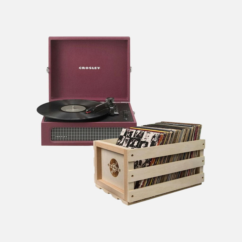 Crosley Voyager Bluetooth Portable Turntable + Bundled Record Storage Crate - Burgundy