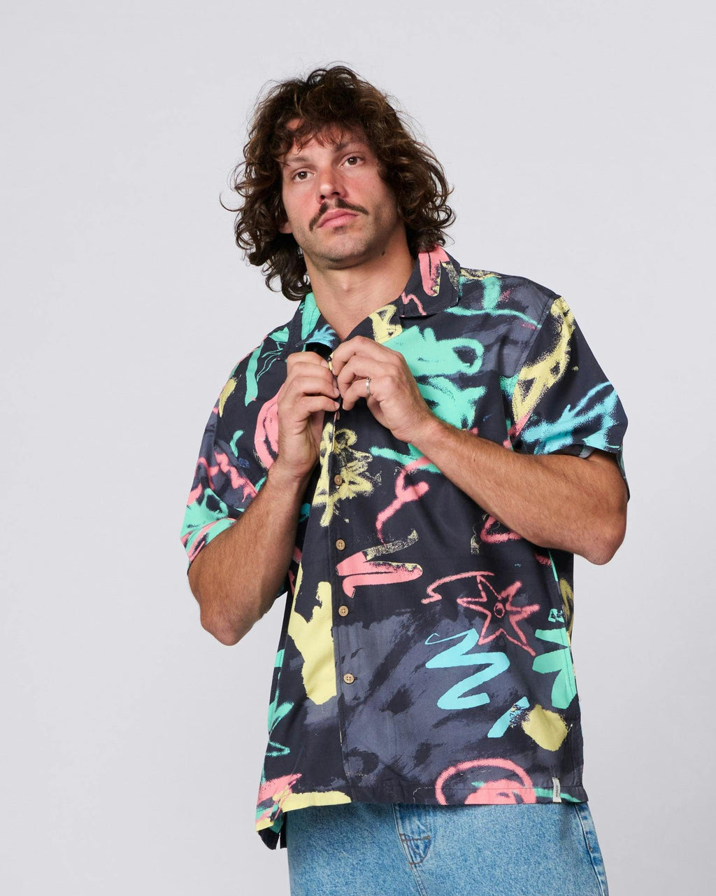 Scribbles Short Sleeve Resort Shirt - Black