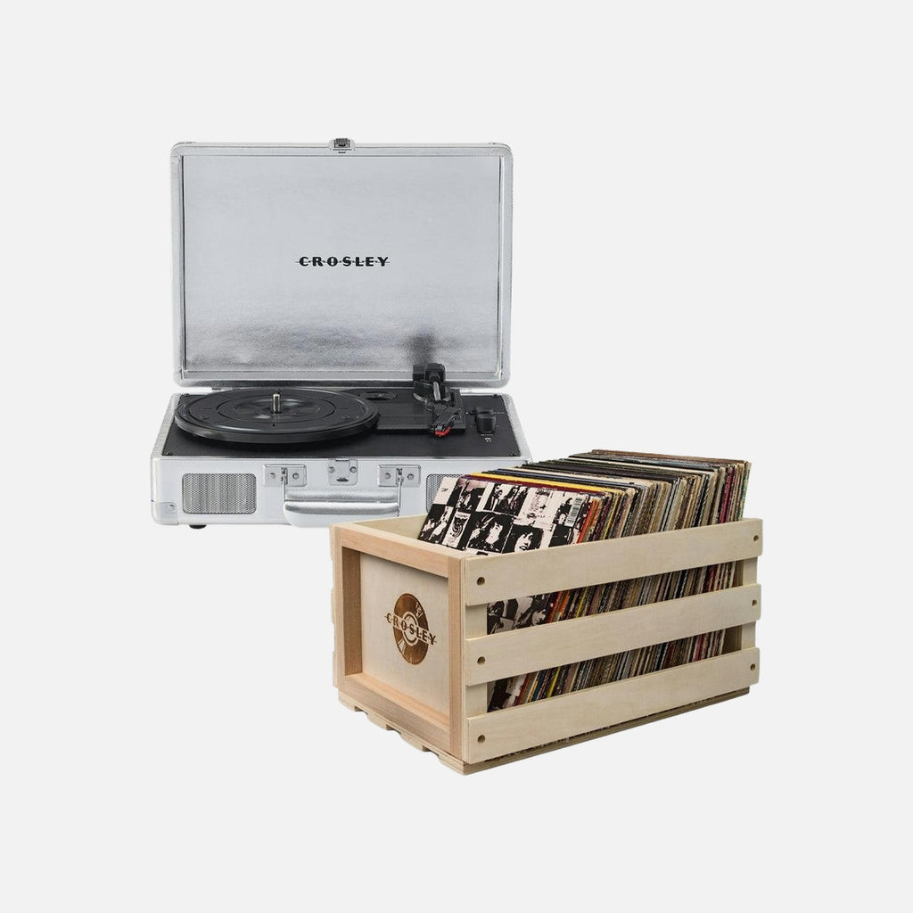 Crosley Cruiser Bluetooth Portable Turntable - Silver + Bundled Crosley Record Storage Crate