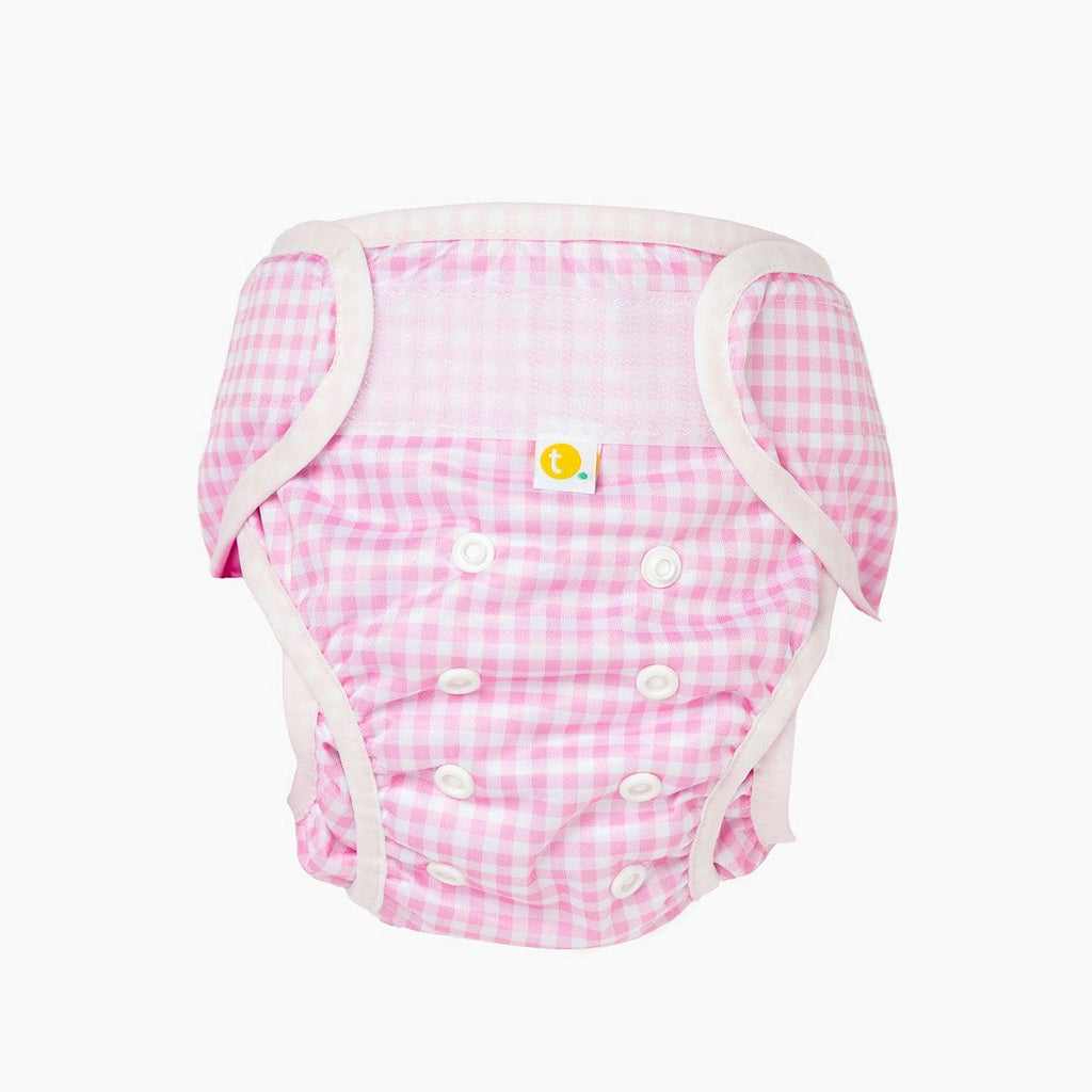 Adjustable Reusable Swim Nappy and Wet Bag - Pink Gingham Check