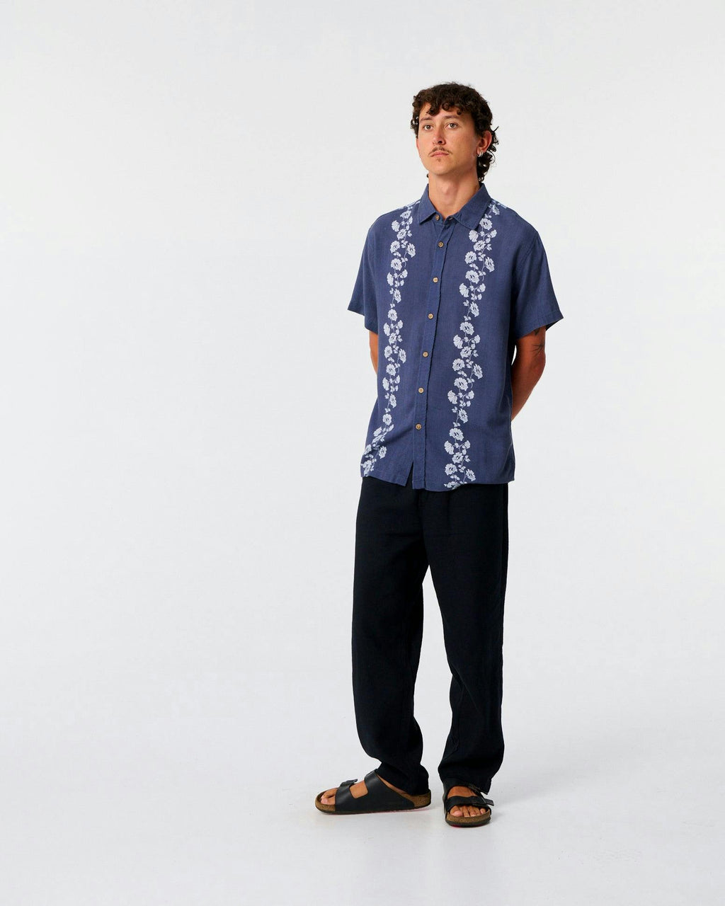 Peace Floral Shirt - Worker Blue