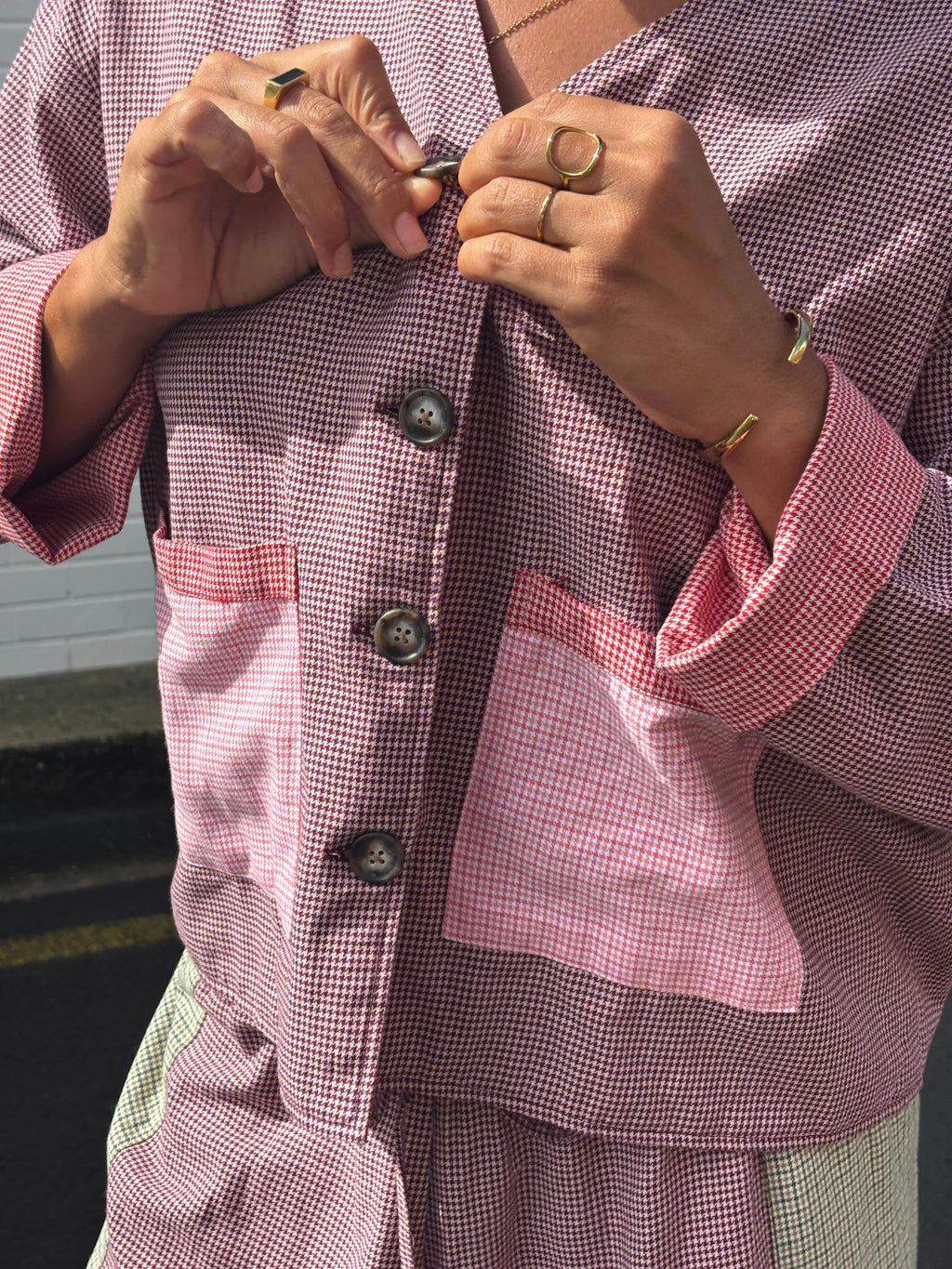 Patchwork Over Shirt in Houndstooth Combo