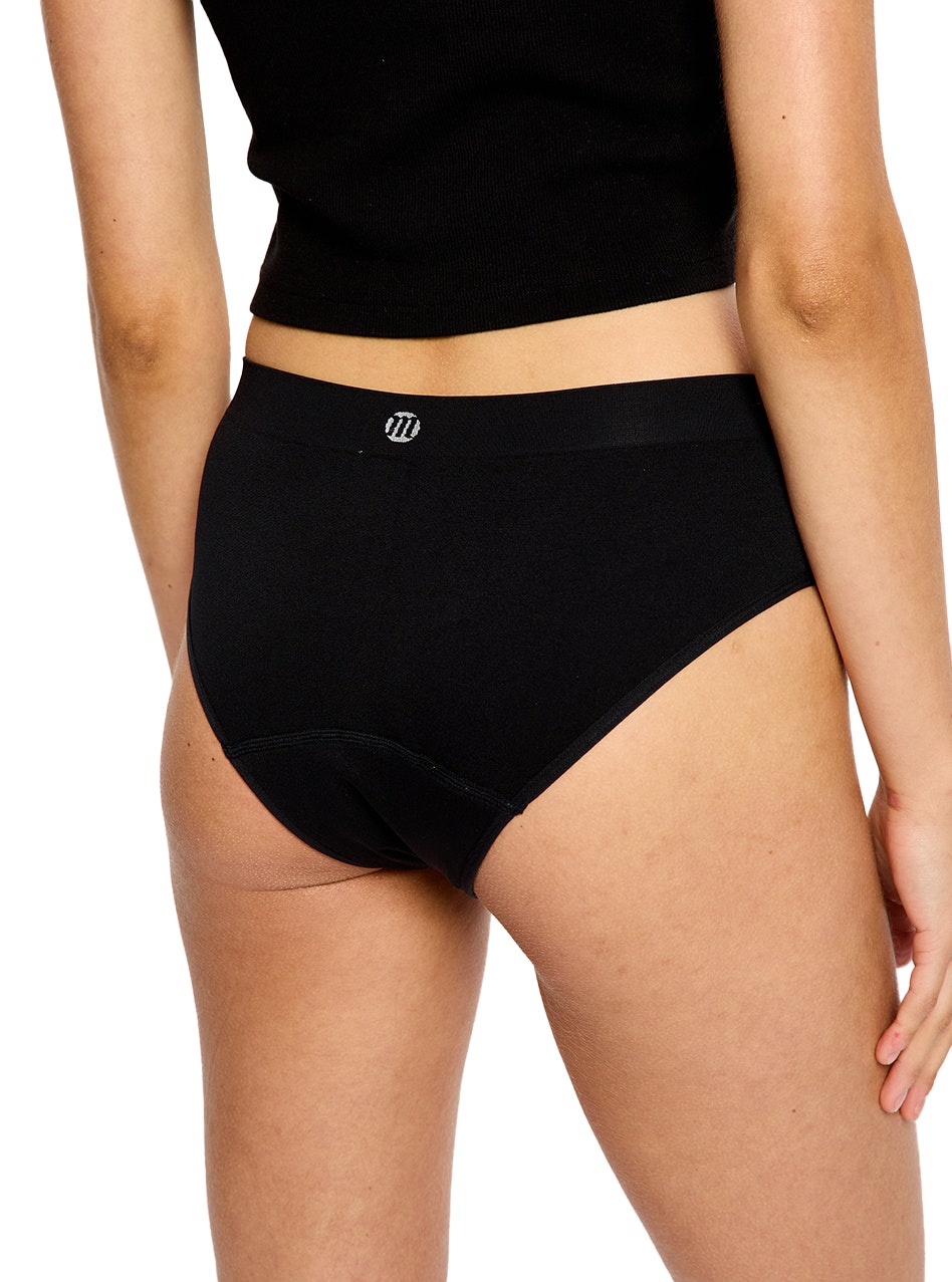 Soft Stretch Seamless Period Underwear Bikini Brief Moderate Absorbency 3 Pack Black
