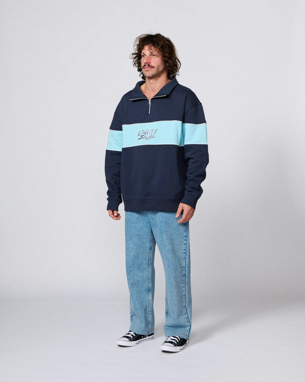 Buzzed Panel 1/4 Zip Crew - Blue