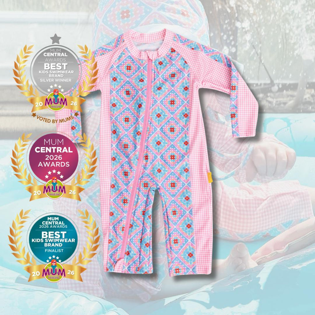 Tyoub Baby Sun-Safe Zip-Up Swimsuit Petal Patchwork