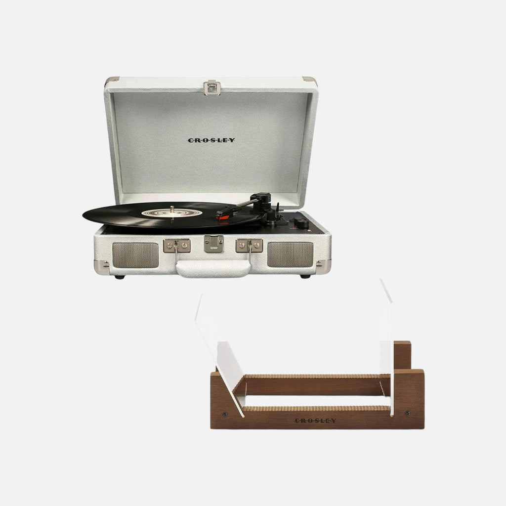 Crosley Cruiser Bluetooth Portable Turntable - White Sands + Bundled Crosley Record Storage Display Stand