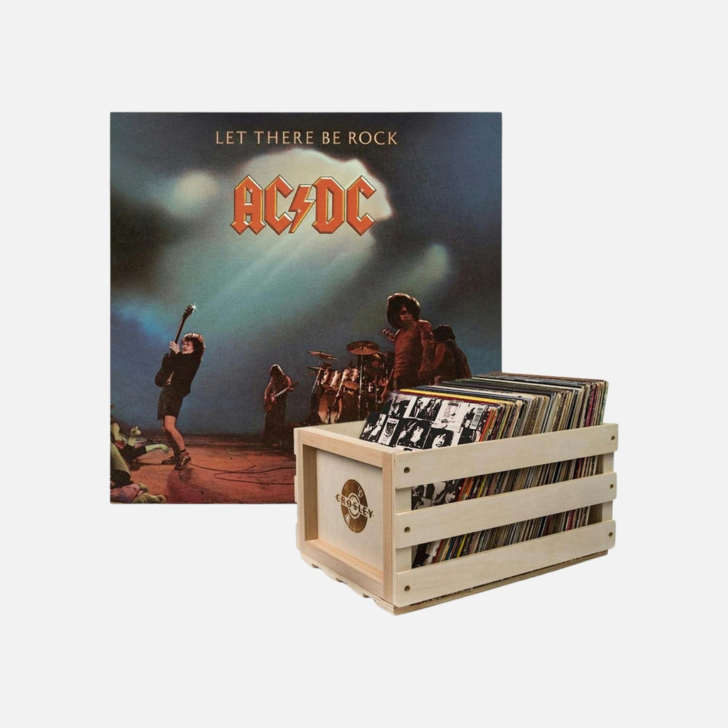 Crosley Record Storage Crate AC/DC Let there Be Rock Vinyl Album Bundle
