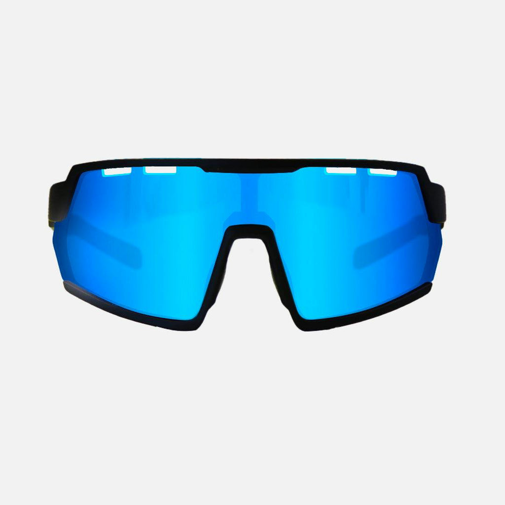 Legacy HD - Matte Black Frame Blue Rubber Arm, Rose Lens with Blue Iridium with Venting
