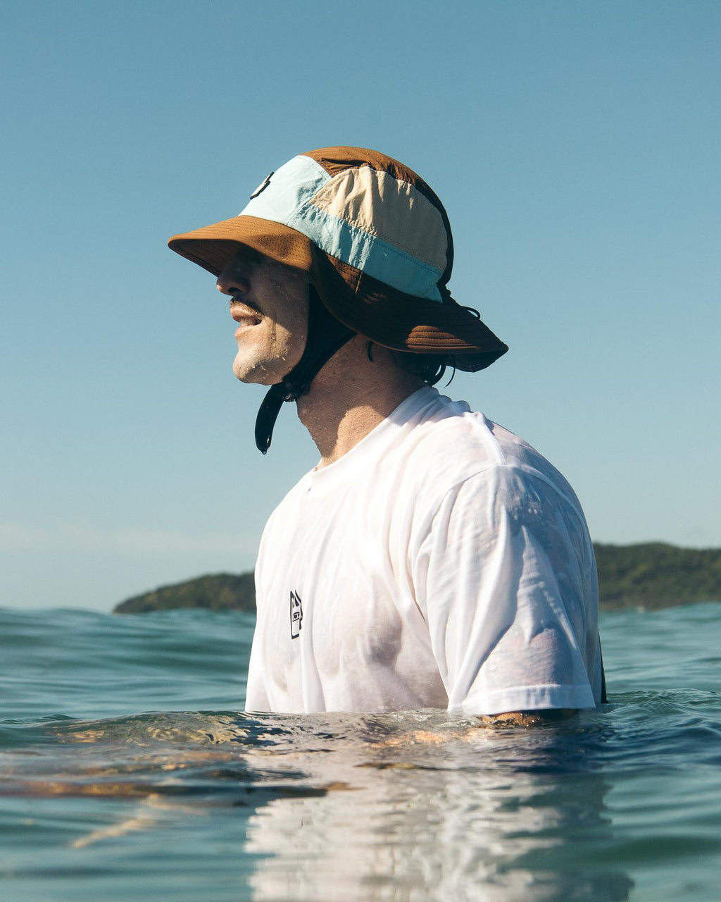 Blue + Brown Wide Brim Surf Hat UPF 50+