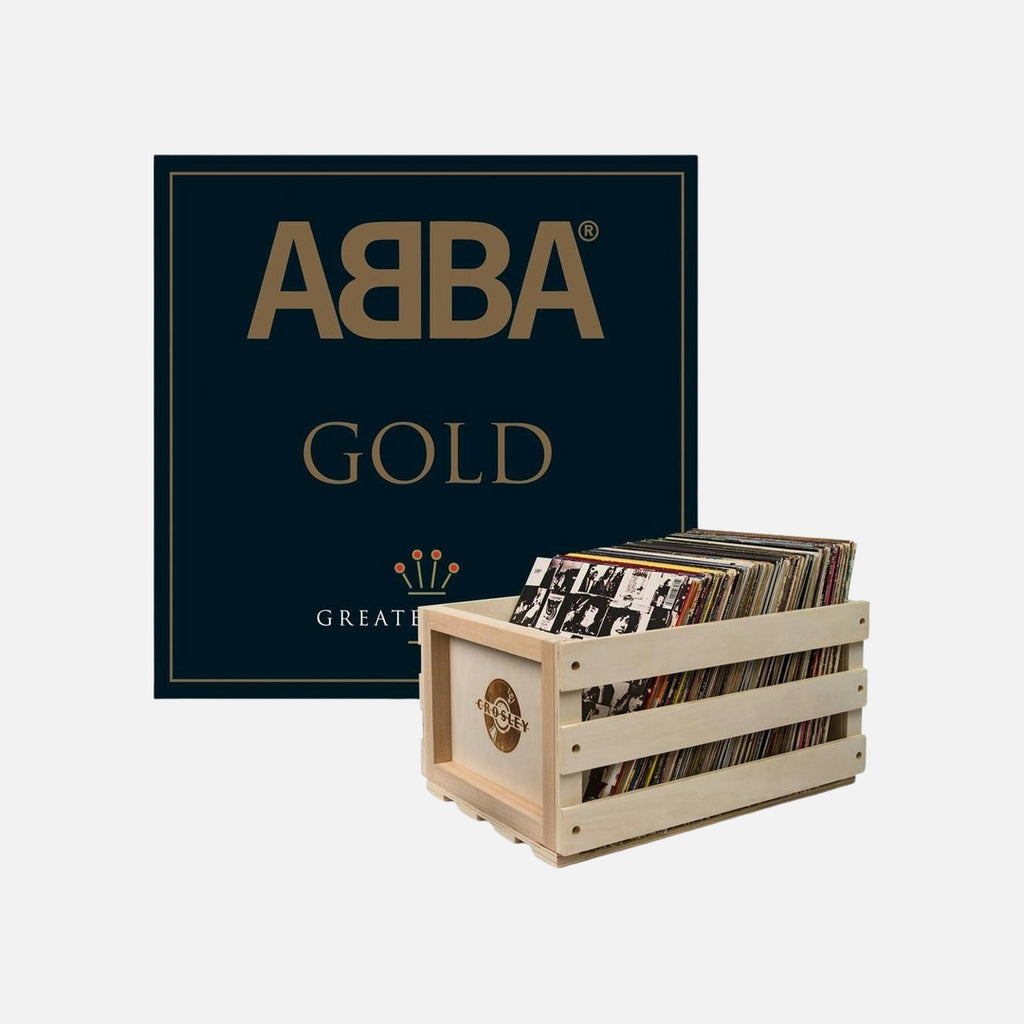 Crosley Record Storage Crate &  Abba Gold - Double Vinyl Album Bundle