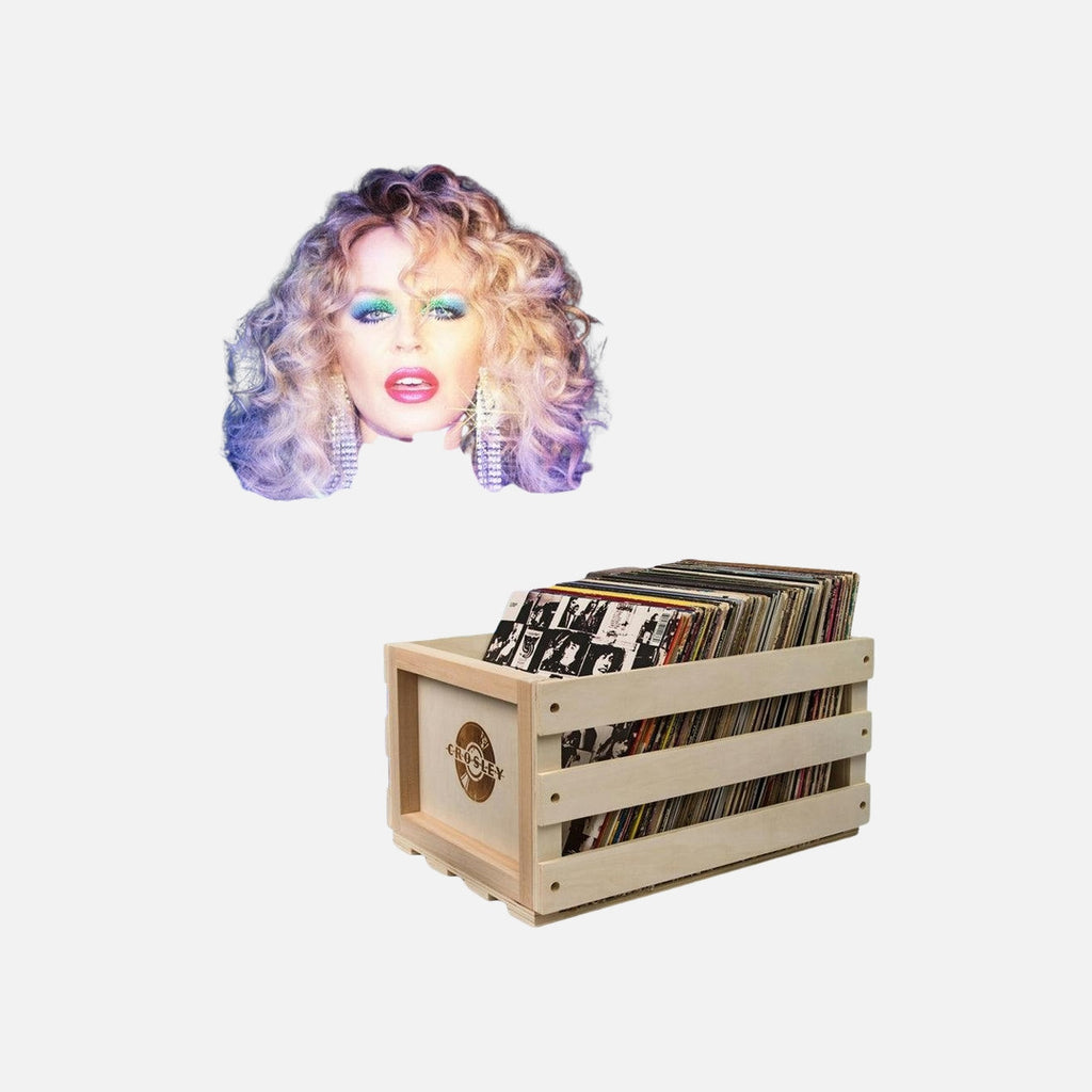 Crosley Record Storage Crate & Kylie Disco - Black Vinyl Album Bundle