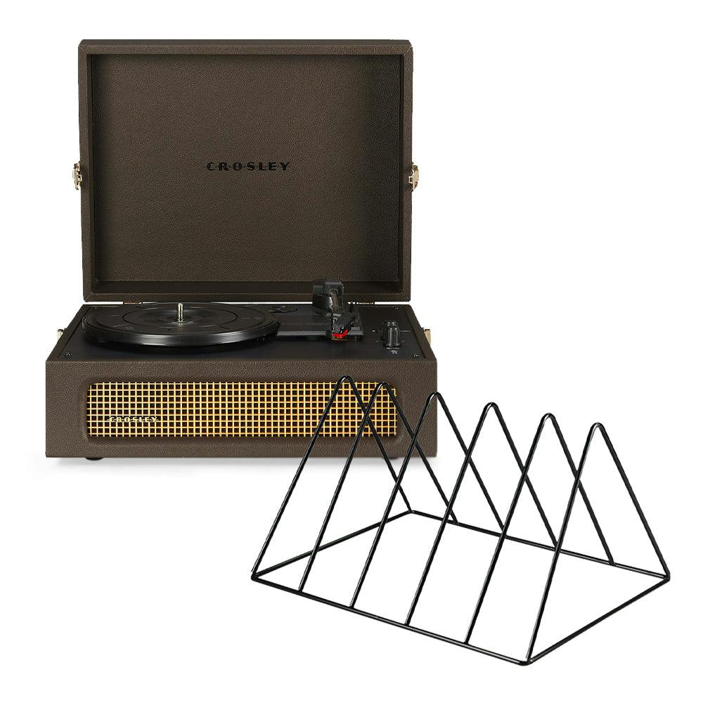 Crosley Voyager Bluetooth Portable Turntable - Cocoa + Gadhouse Vinyl Rack Bundle - Black