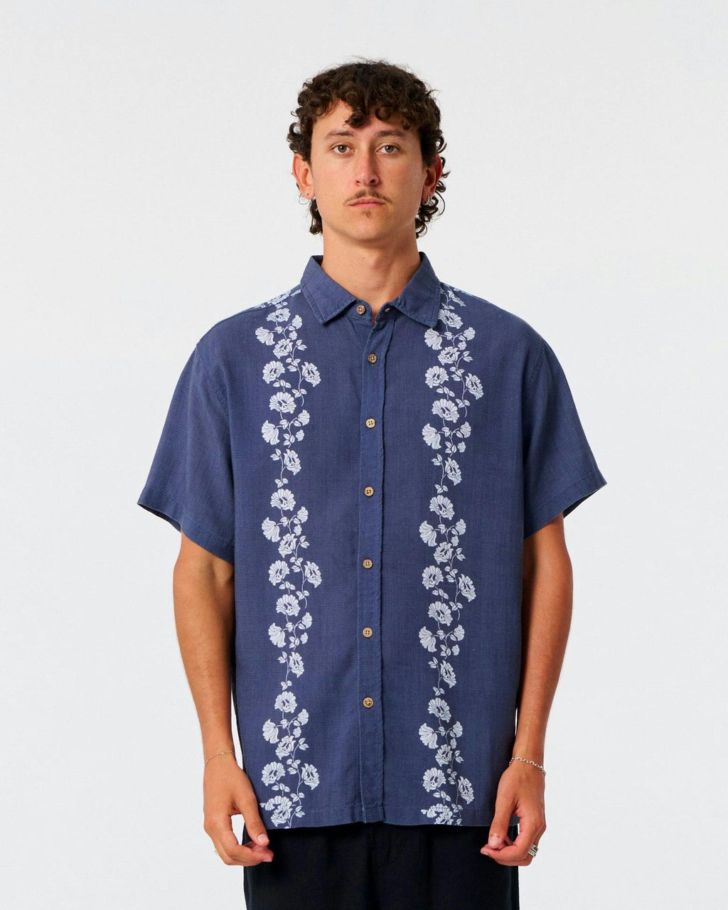 Peace Floral Shirt - Worker Blue