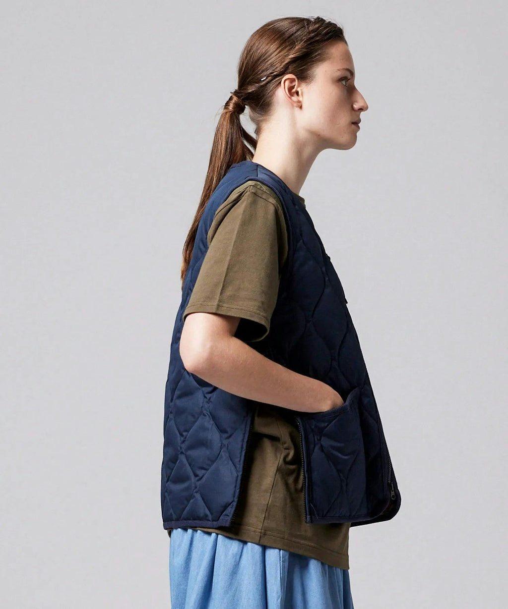 TAION Military Zip V-Neck Down Vest in Dark Navy