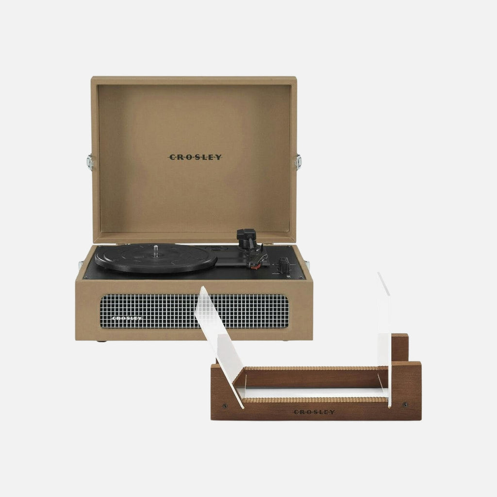Crosley Voyager Bluetooth Portable Turntable + Bundled Crosley Record Storage Display Stand - Tan