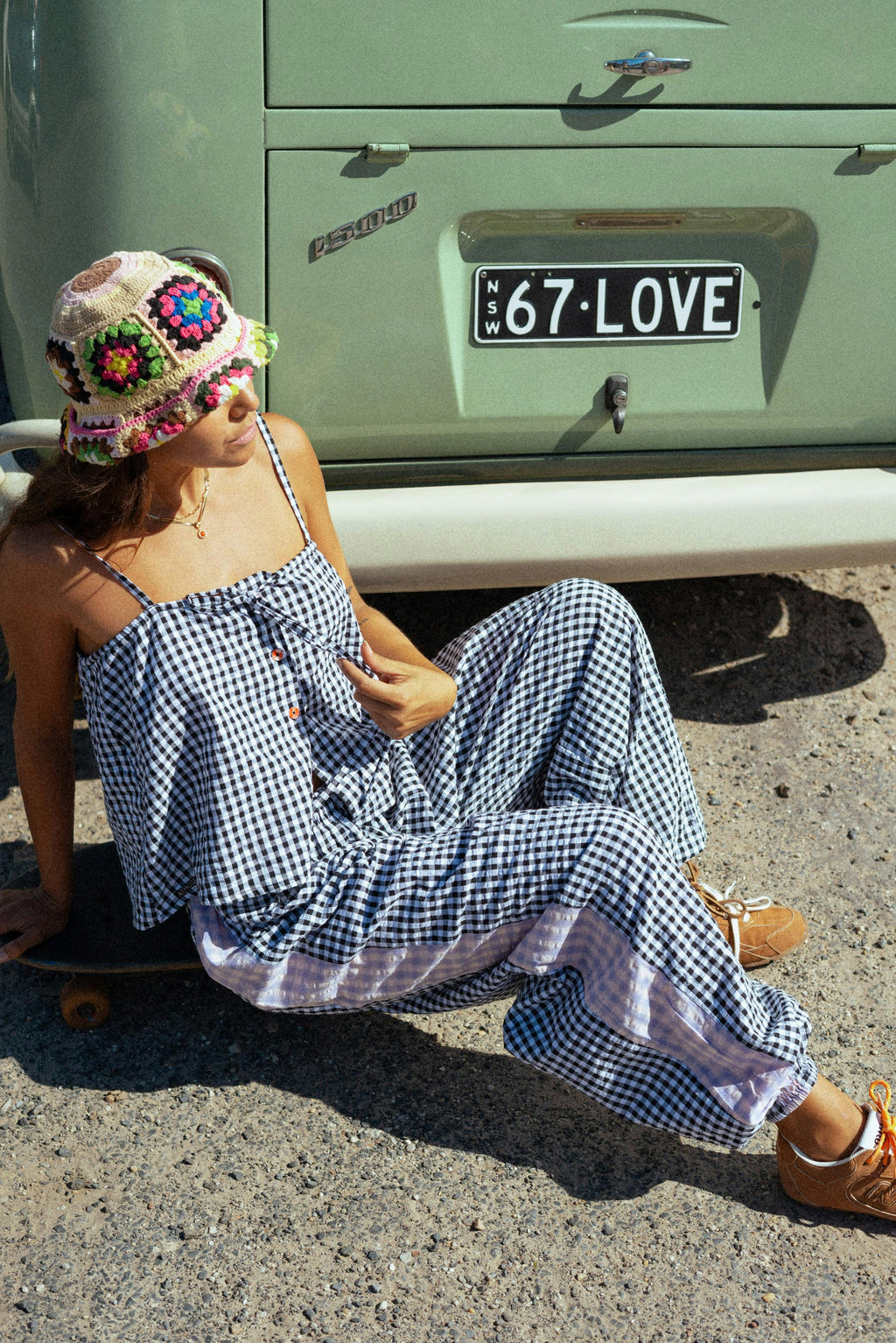 Aura Button Cami Top in Black Gingham